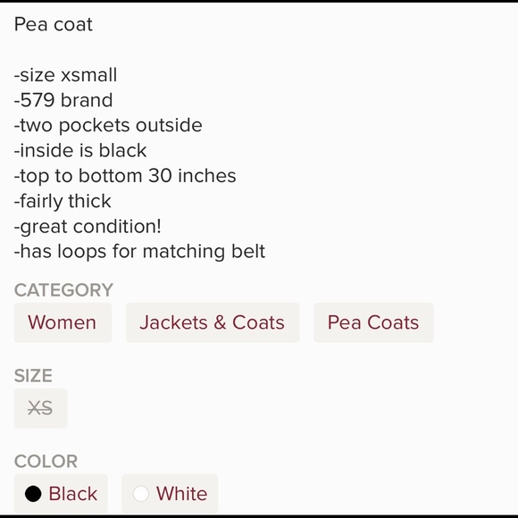 Pea Coat Size XS - Picture 7 of 7